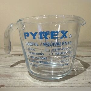 Vintage PYREX Blue Lettering Useful Equivalents 1 Cup Measuring Cup USA